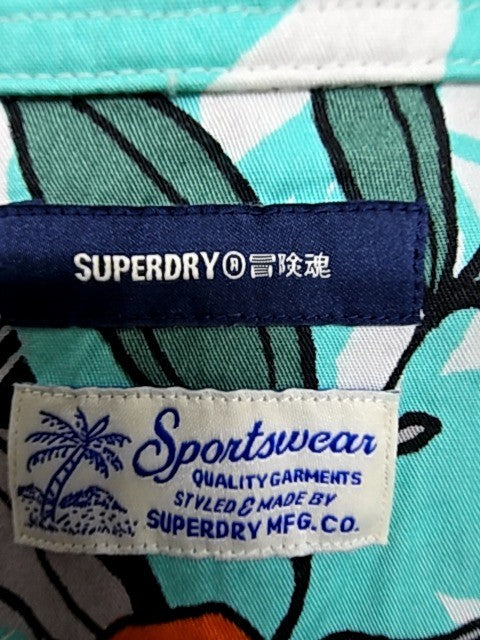 Superdry Men's Teal Orange Floral Hawaiian Shirt Size L Short Sleeve