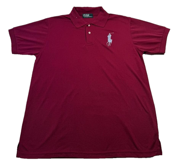 Polo Ralph Lauren Men's Burgundy Big Pony Polo Shirt White Embroidered Logo S/M