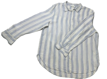 H&M Regular Fit Striped Cotton Linen Long Sleeve Shirt | Size: M