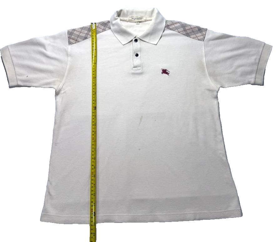 Burberry Of London Polo Shirt White Beige Nova Check Shoulder - Size S