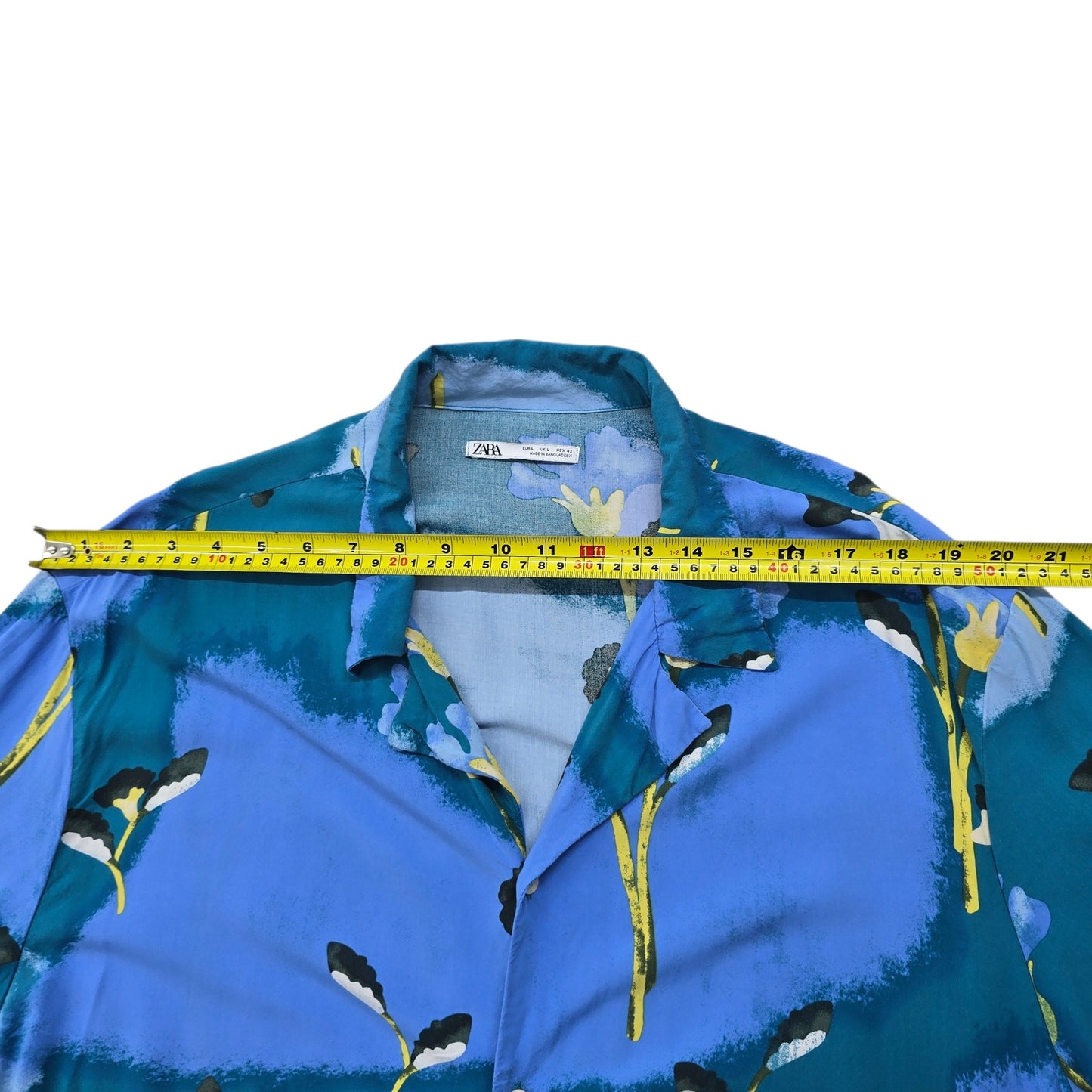 Zara Women's Blue Floral Print Short Sleeve Shirt Size L