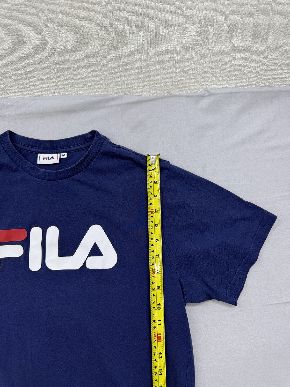 Fila Men's M Navy Cotton T-Shirt Printed Logo Red Accent Crew Neck