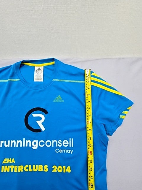 Adidas Women's Blue Running T-Shirt M Vintage 2014 Yellow Stripes