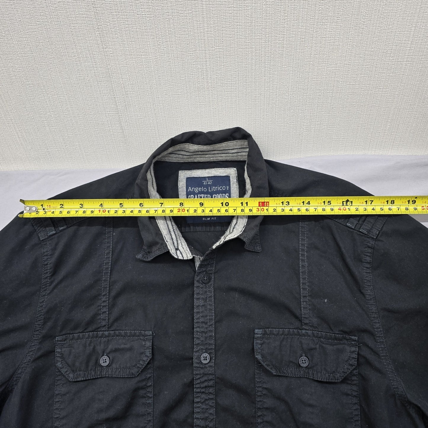 Angelo Litrico Black Cotton Slim Fit Short Sleeve Button-Up Shirt 41-42