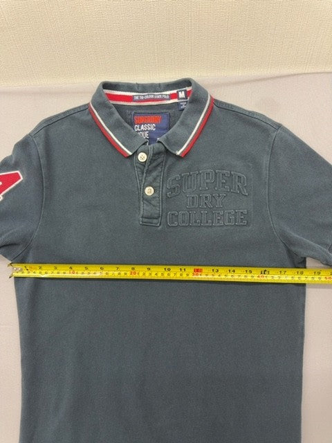 Superdry Men's Navy Short Sleeve Polo Shirt M Tri-Colour Pique