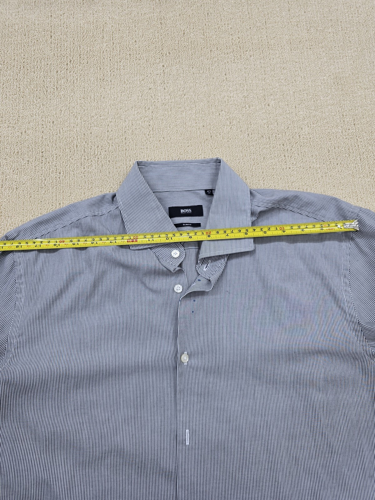 Boss Gray Striped Slim Fit Long Sleeve Dress Shirt Men's Regular