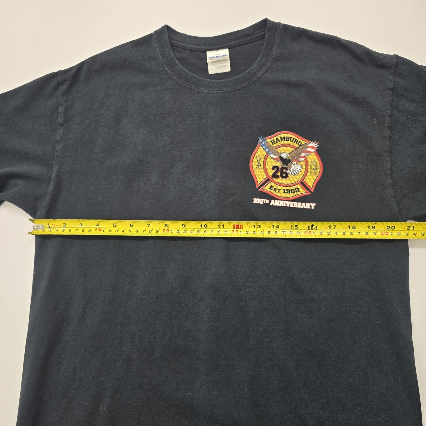 Gildan Men Black Fire Dept 100th Graphic T-Shirt Size L Regular