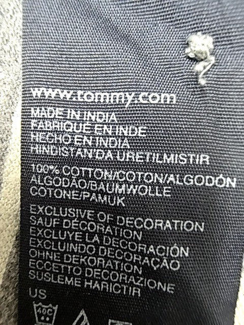 Tommy Hilfiger Men's Gray Striped Polo Shirt Size M Custom Fit Cotton