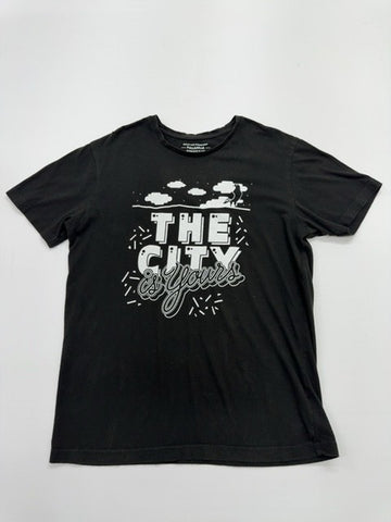 Pull&Bear Men's Black Graphic Logo T-Shirt Size M Excellent Condition