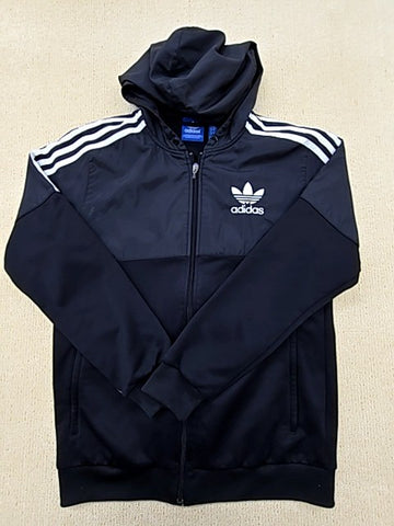 Adidas Originals Black Windbreaker Hooded Jacket Men's S Full Zip 3-Stripes