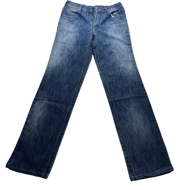 Budget Men's Faded Denim Jeans - Embroidered Back Pockets, Straight Leg, Size 36