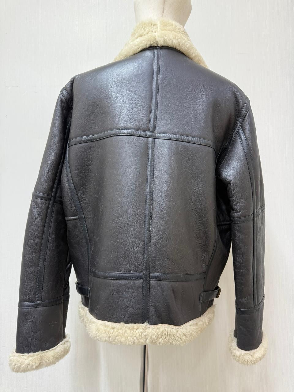 Men's Italian Sheepskin Leather Bomber Jacket Black Premium Soft Fur Asian Size L