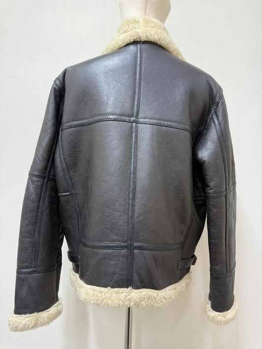 Men's Italian Sheepskin Leather Bomber Jacket Black Premium Soft Fur Asian Size L