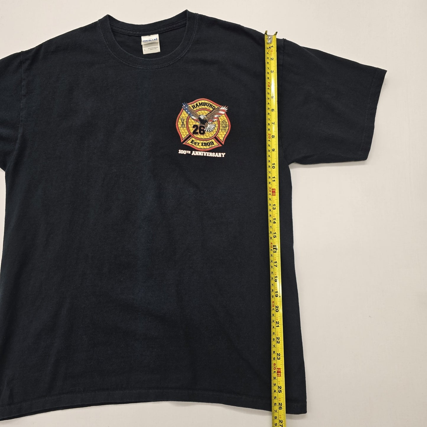 Gildan Men Black Fire Dept 100th Graphic T-Shirt Size L Regular