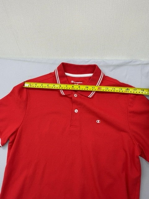 Champion Red Men's Polo Shirt M Short Sleeve Easy Fit White Piping Button