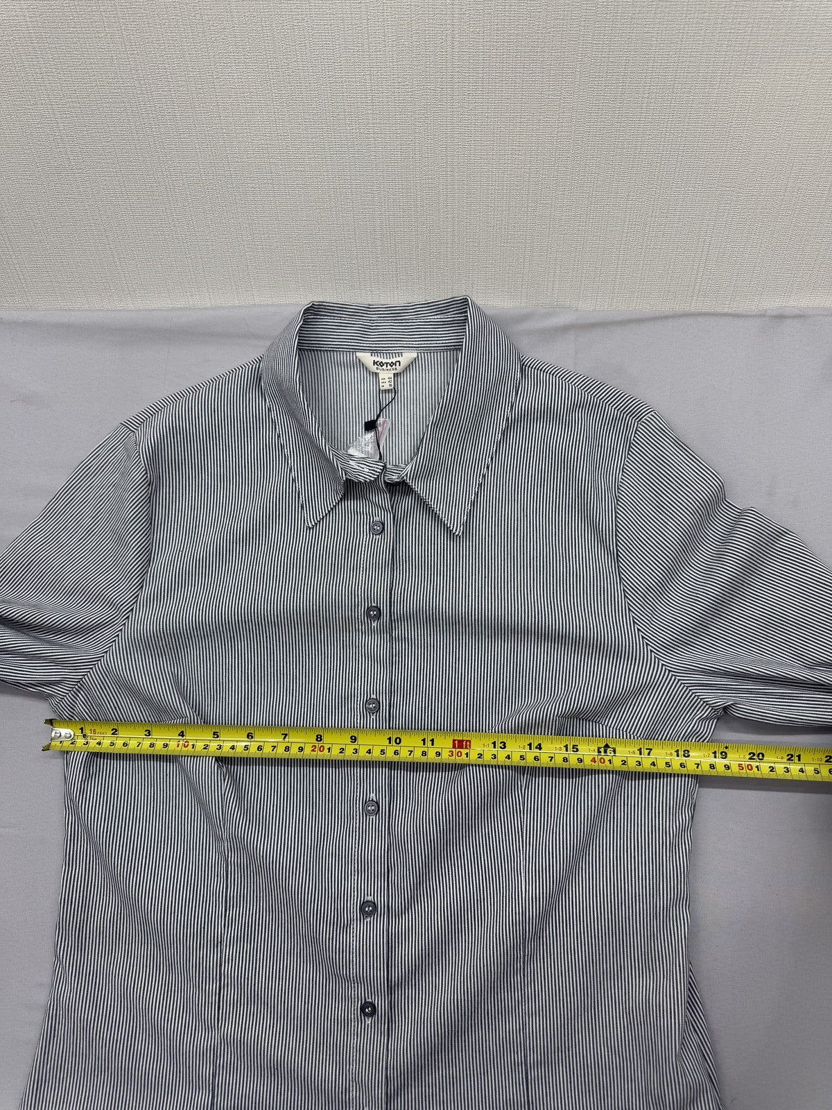 Koton Women's Grey Striped Long Sleeve Shirt Collar L