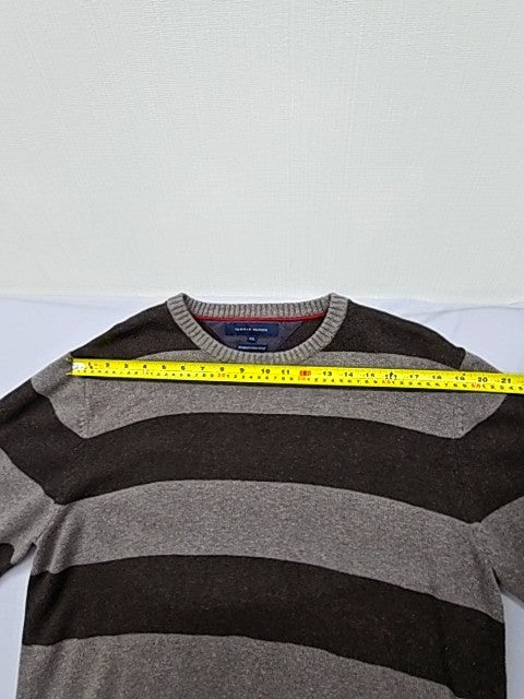 Tommy Hilfiger Men's Gray Brown Stripe Crewneck Sweater XXL Long Sleeve