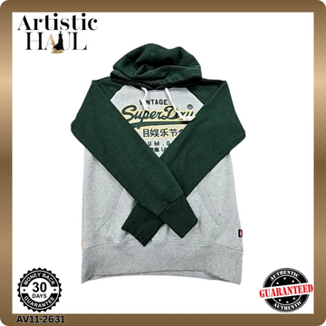 Superdry Men's Green Vintage Logo Hoodie Size L Relaxed Fit
