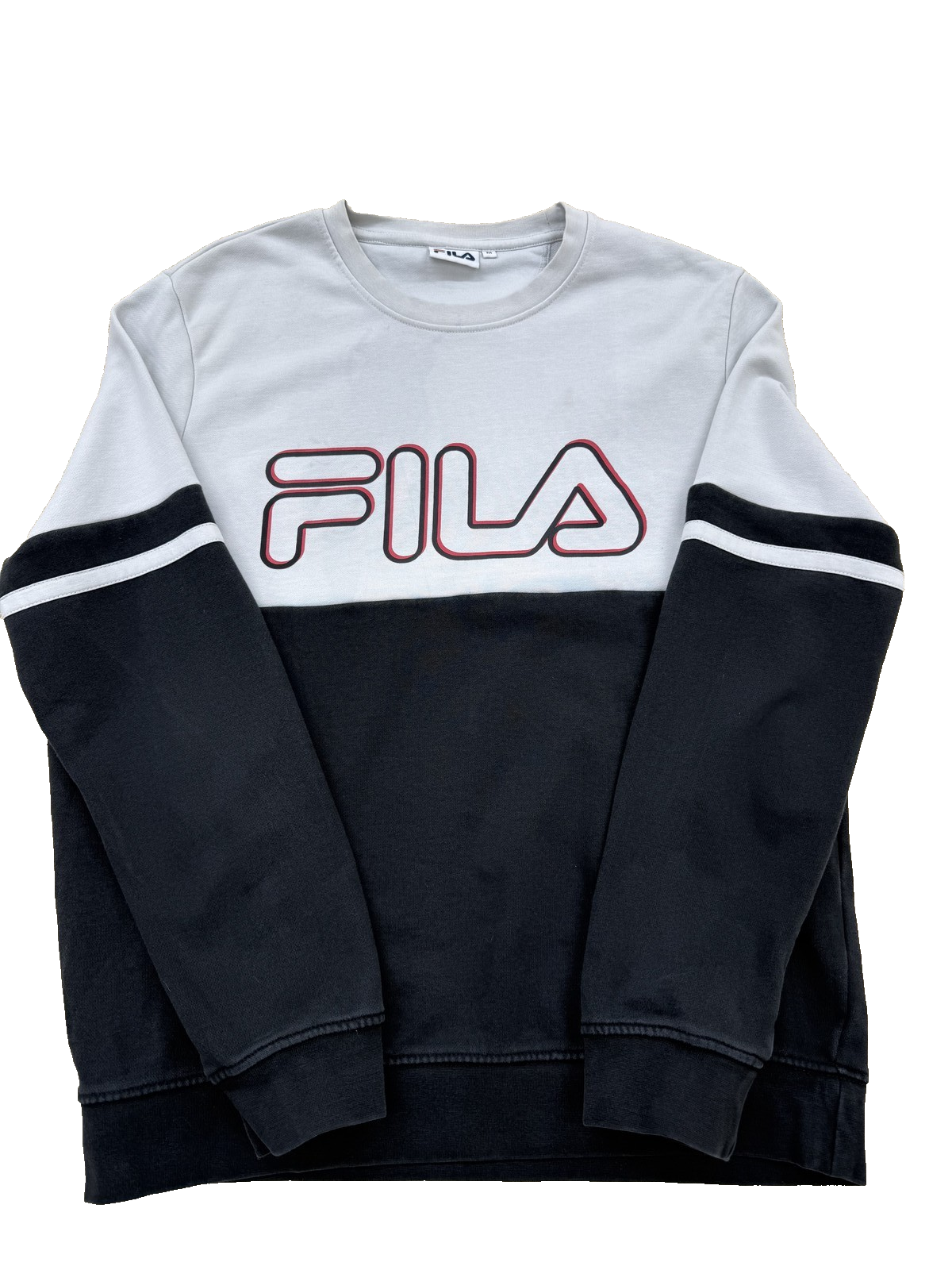 Fila Men's Black White Crewneck Pullover Sweatshirt Color Block Logo