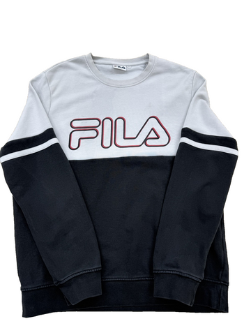 Fila Men's Black White Crewneck Pullover Sweatshirt Color Block Logo