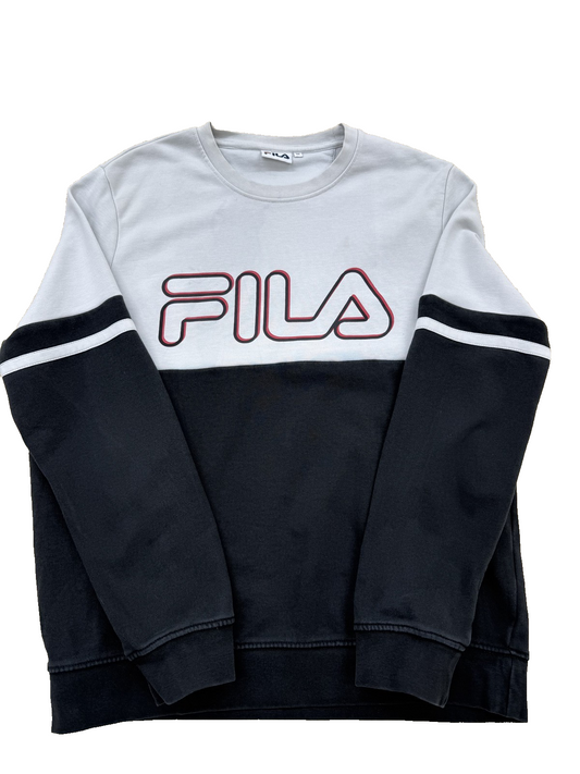 Fila Men's Black White Crewneck Pullover Sweatshirt Color Block Logo