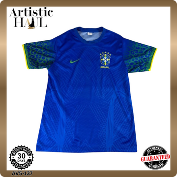 CBF Brazil Style Soccer Jersey Blue Short Sleeve Football Shirt Size Medium