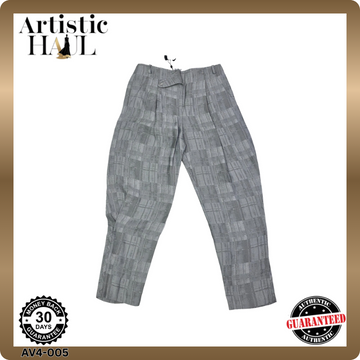 Giorgio Armani Check Motif Concealed Trousers Grey Wide Pleats Pants 42 BNWT