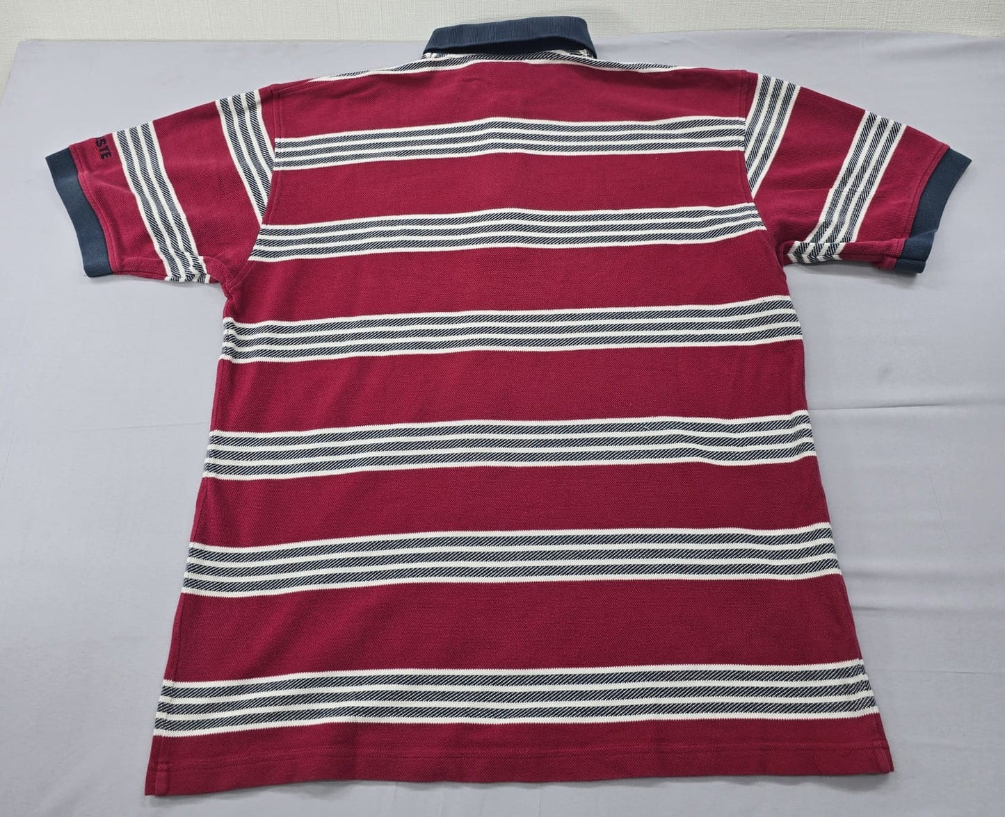 Lacoste Men's Red Striped Polo Shirt Size L Cotton Navy Accents