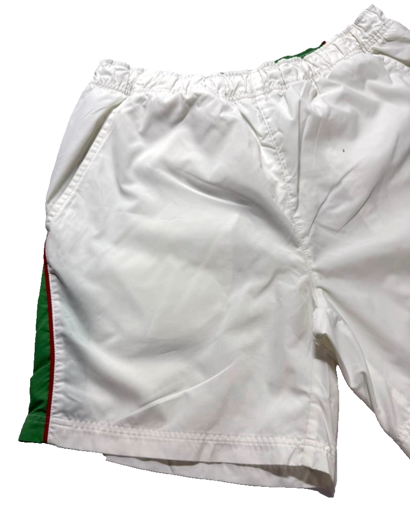Nike Athletic Shorts In White With A Red Stripe And Green Paneling - Size L