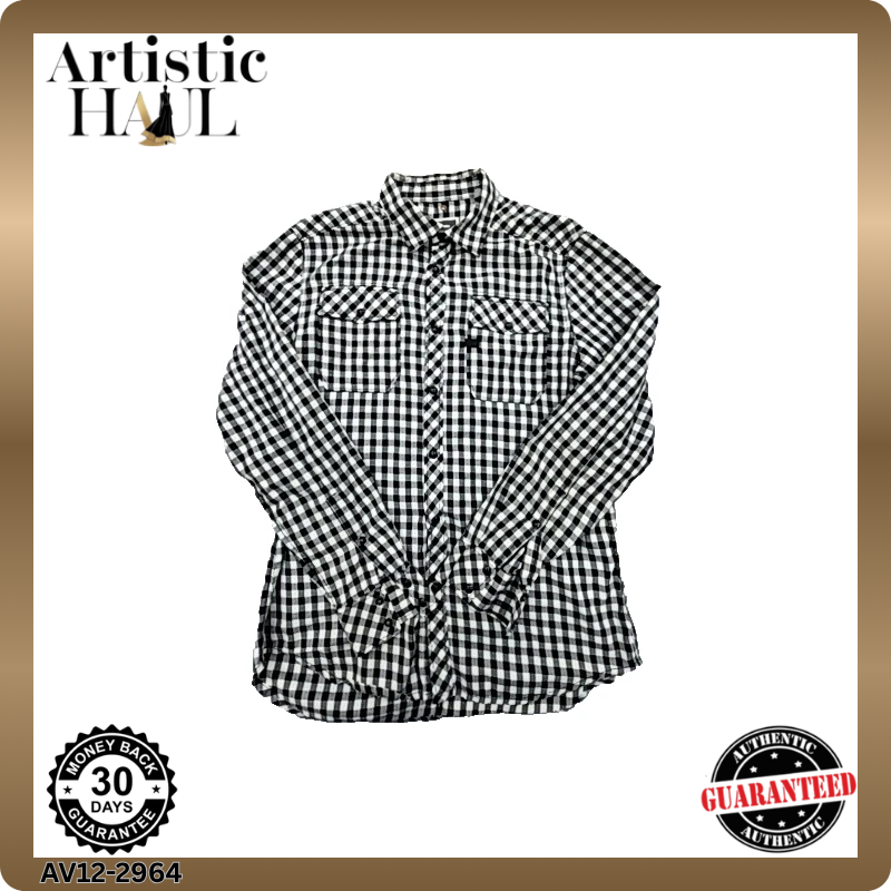 G-Star Raw Men's Black White Gingham Button Down Long Sleeve Shirt L