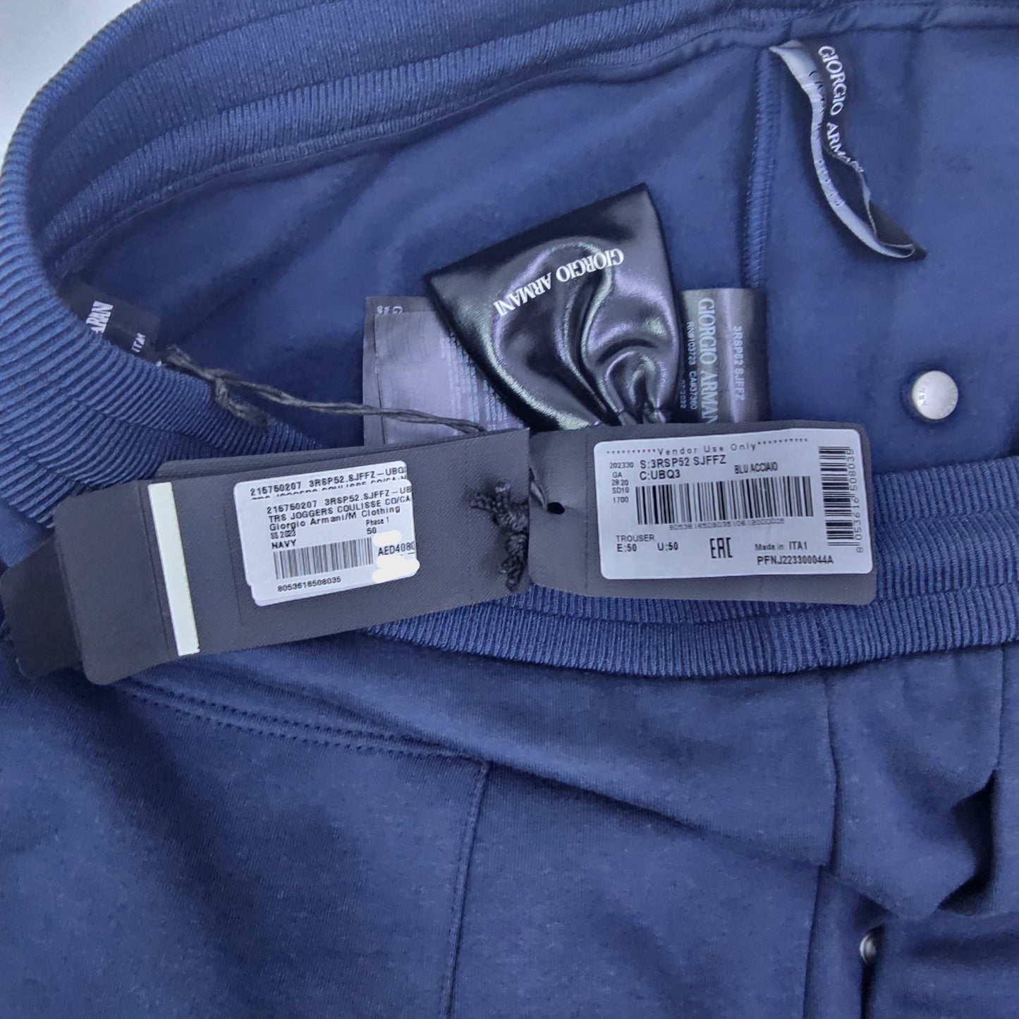 Giorgio Armani Men's Navy Blue Jogger Pants BNWT Size 50 Drawstring