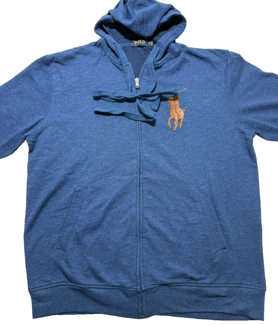 Polo Ralph Lauren Blue Zip Up Hoodie M Big Pony Logo Men's Sweatshirt