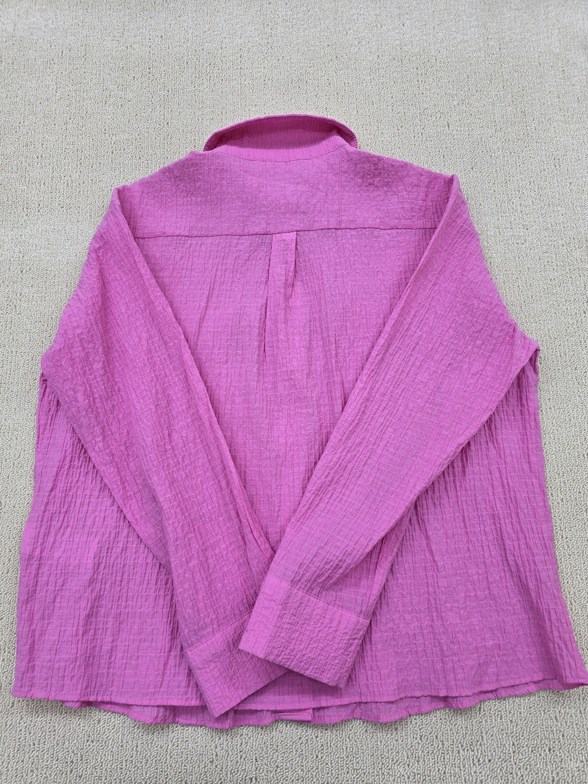 Koton Women's Hot Pink Oversized Long Sleeve Collared Top Cotton