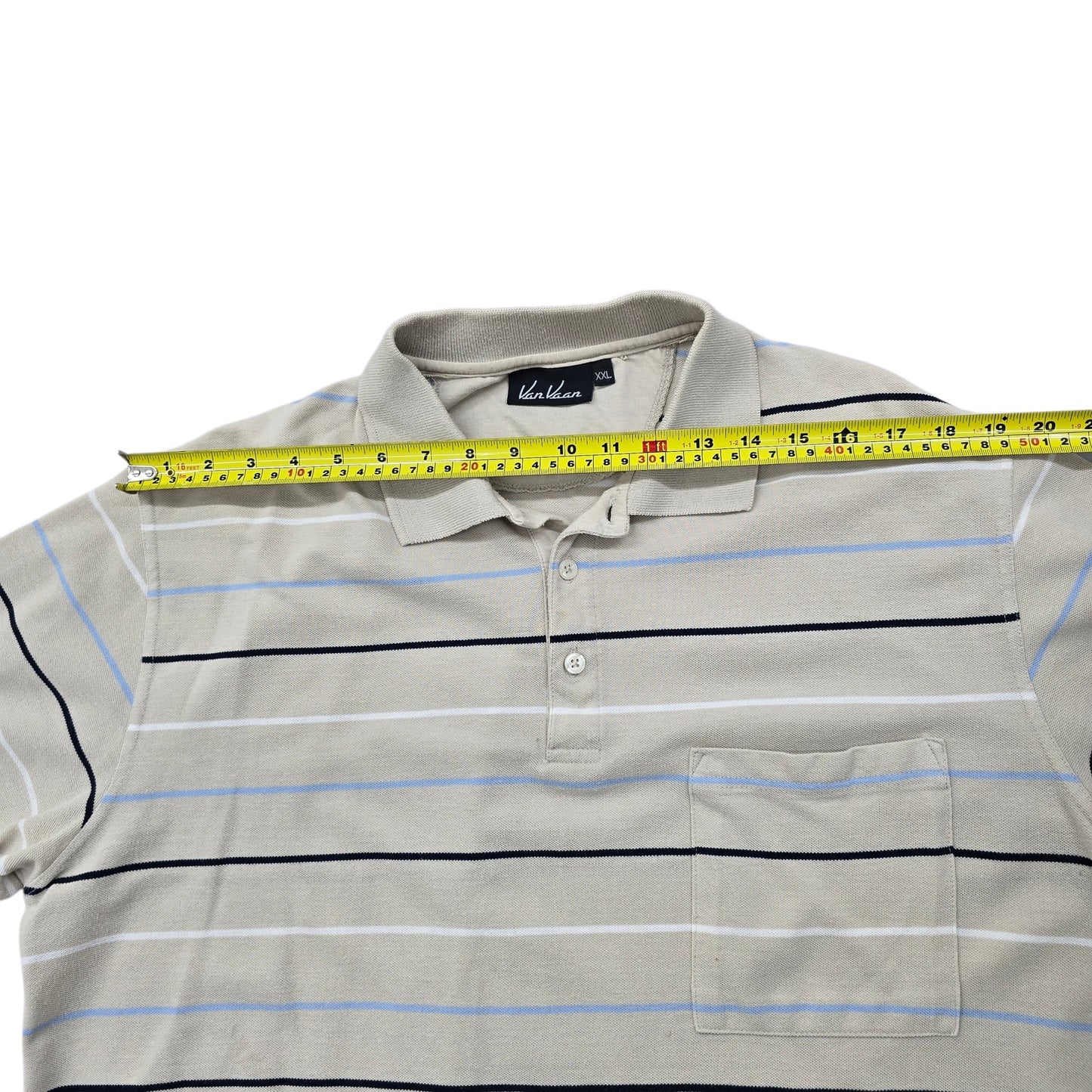 Van Vaan Boys XXL Polo Light Gray Striped Cotton Blend w/ Pockets
