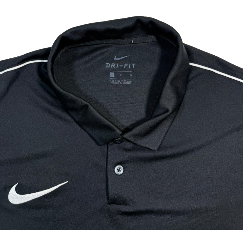 Nike Men's Black Dri-FIT Polo Shirt White Piping Swoosh Logo Short Sleeve Size L