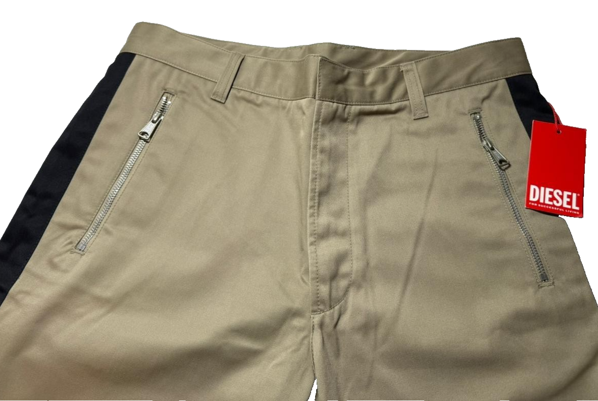 Diesel Men's Beige Chino Pants with Black Side Stripe | 32 | MADE IN INDIA| NWT