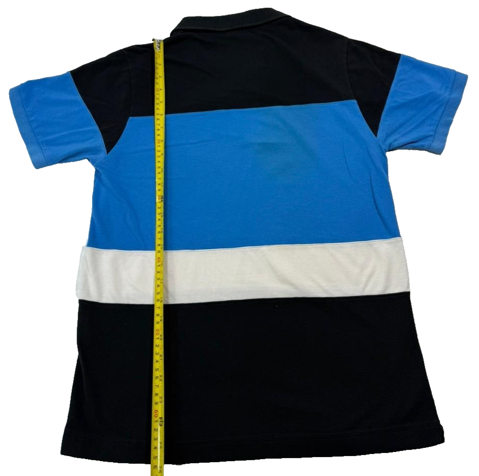 Lacoste Men's Block Stripe Black Blue White Polo Shirt Short Sleeve Size 4