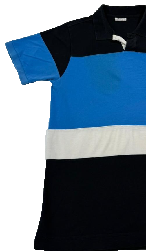 Lacoste Men's Block Stripe Black Blue White Polo Shirt Short Sleeve Size 4