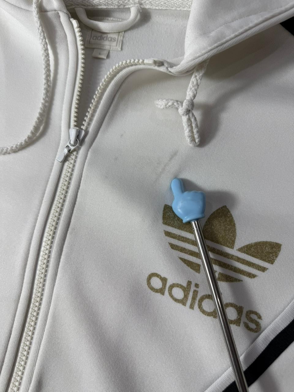 Adidas Originals White Zip Hoodie Men's Large Trefoil Logo Full Zip Jacket