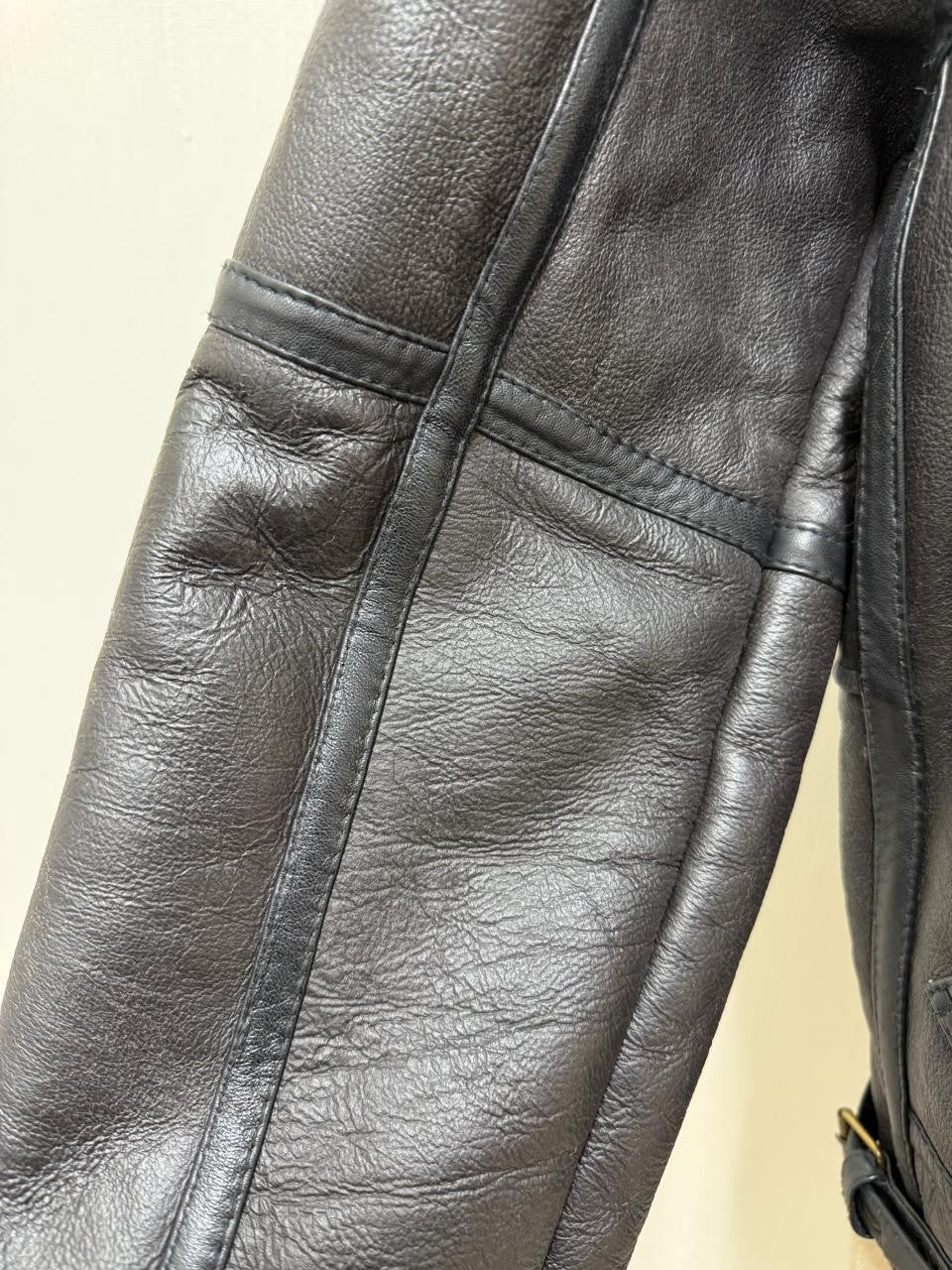 Men's Italian Sheepskin Leather Bomber Jacket Black Premium Soft Fur Asian Size L