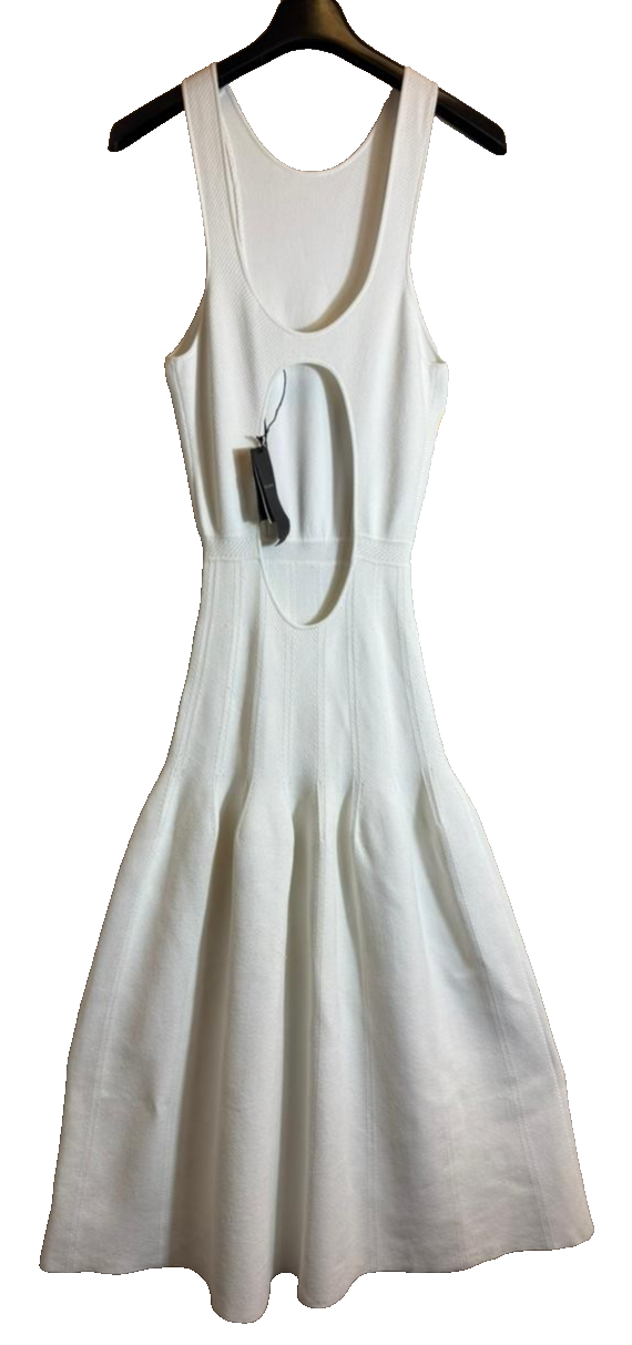 BNWT Giorgio Armani Elegant White Textured Flared Dress - Size 40