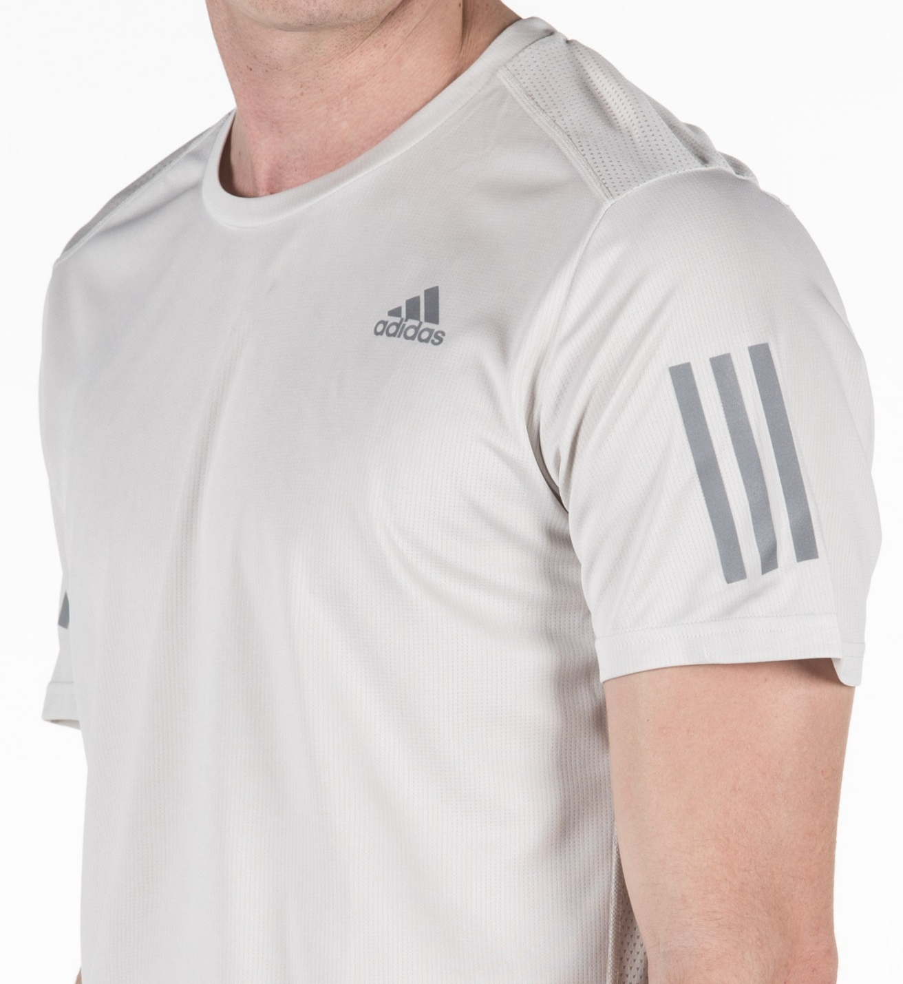 Adidas Men's Light Grey Running Climacool Performance T-Shirt 3-Stripe M
