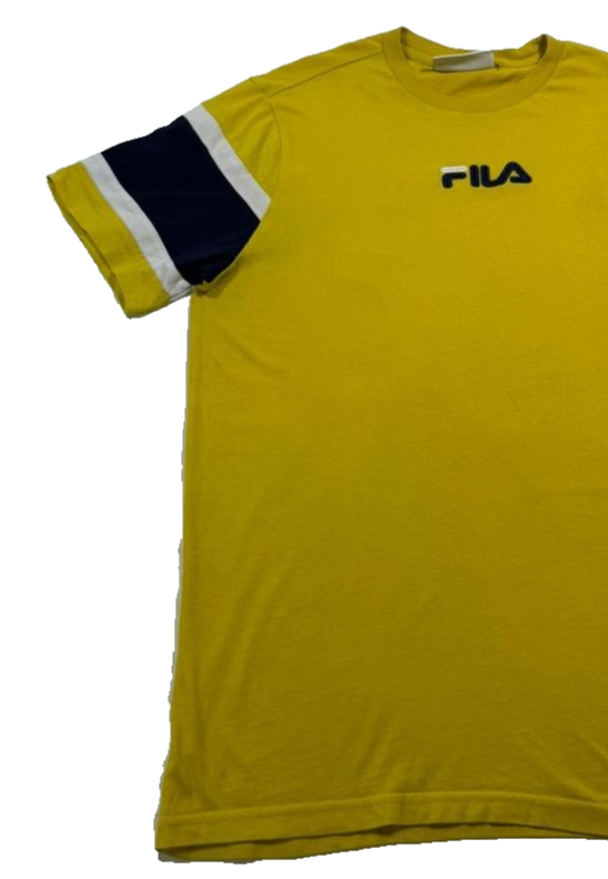Fila Men's Mustard Yellow Crew Neck T-Shirt Embroidered Logo Colorblock Size S