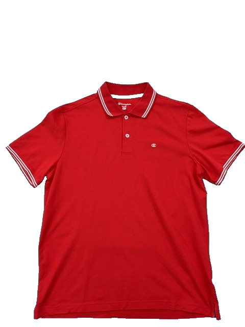 Champion Red Men's Polo Shirt M Short Sleeve Easy Fit White Piping Button