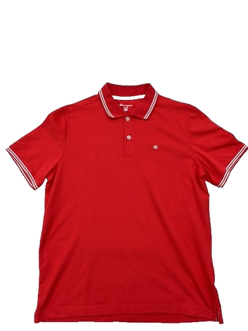 Champion Red Men's Polo Shirt M Short Sleeve Easy Fit White Piping Button