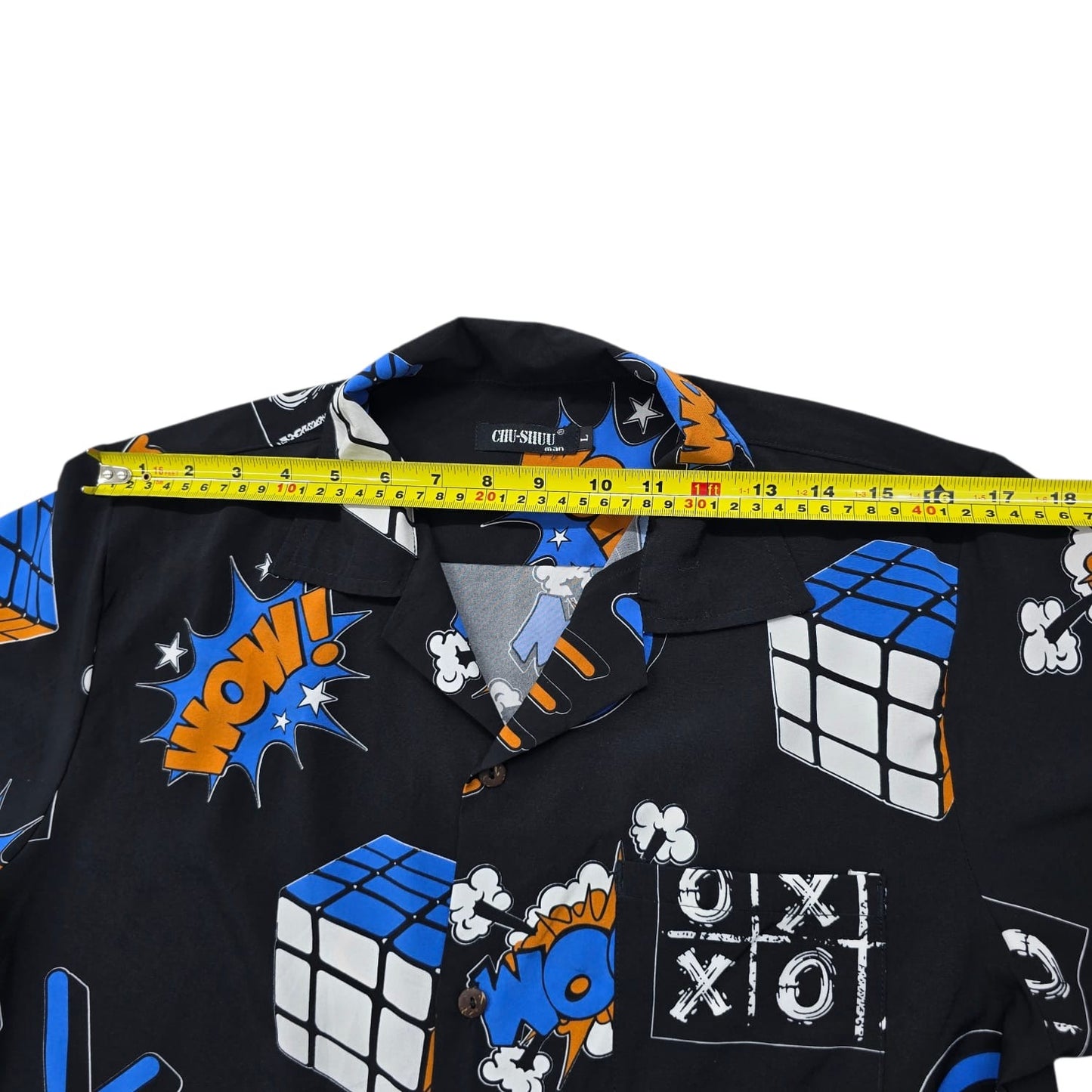 CuRaSING Men's Black Rubik's Cube Print Button-Down Shirt