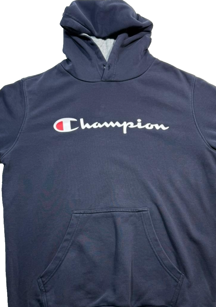 Champion Powerblend Fleece Pullover Hoodie In Navy Blue - Size S
