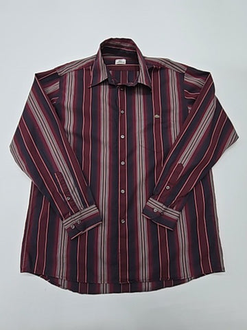 Lacoste Mens Burgundy Striped Button-Down Shirt Size 41 Regular Vintage
