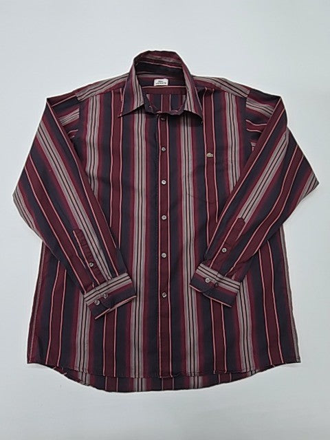 Lacoste Men's Burgundy Striped Button-Down Shirt Size 41 Regular Vintage