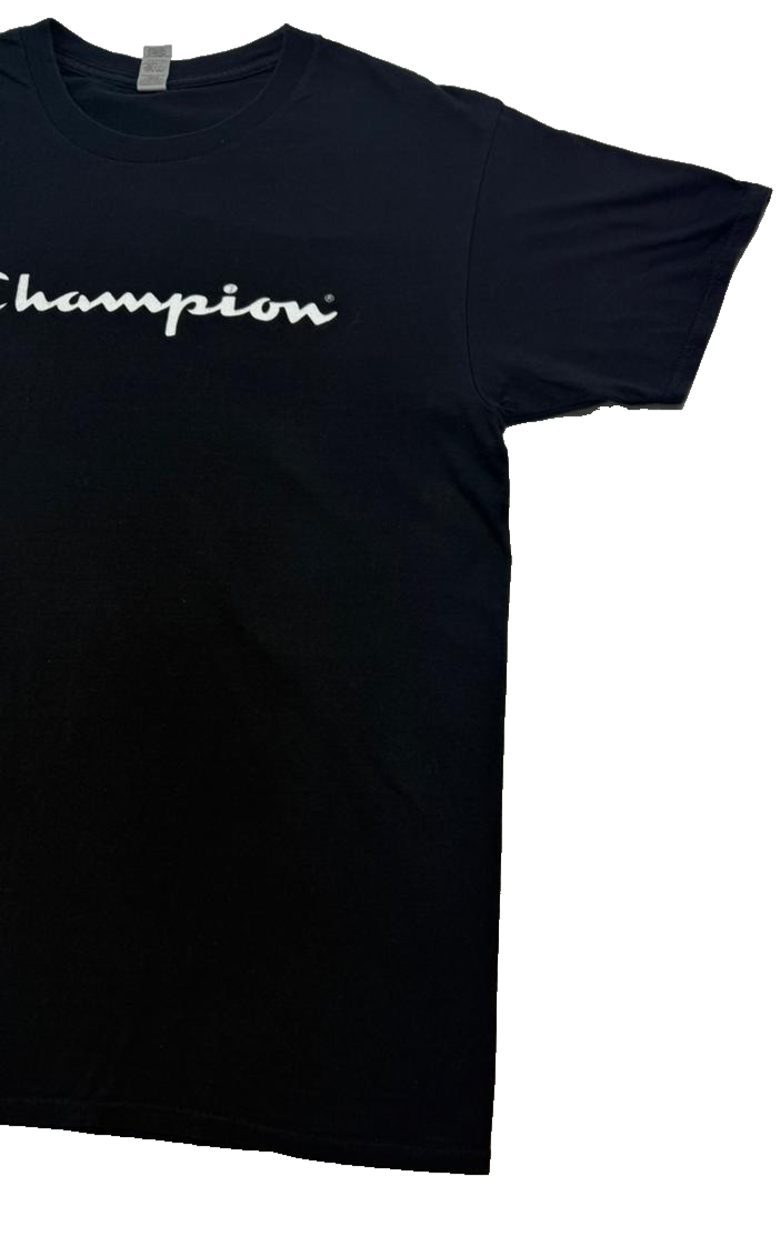 Champion Men's Black Script Logo Graphic T-Shirt Short Sleeve L